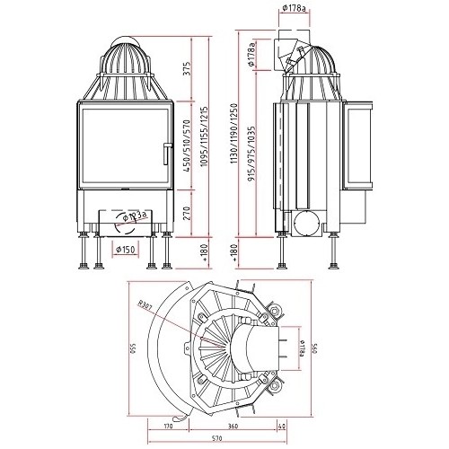 Inserto a legna SCHMID Ronda 55 s 7 kW porte pivotante