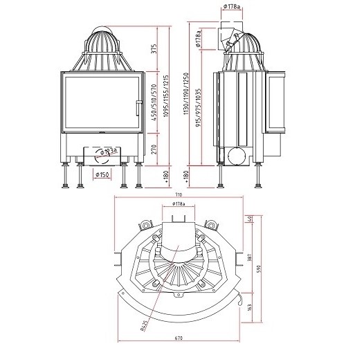 Inserto a legna SCHMID Ronda 67 s porte pivotante 9 kW