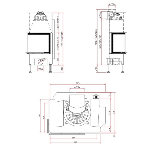 Inserto a legna SCHMID Ekko L 55(34) h – 7 kW avec vitre angulaire
