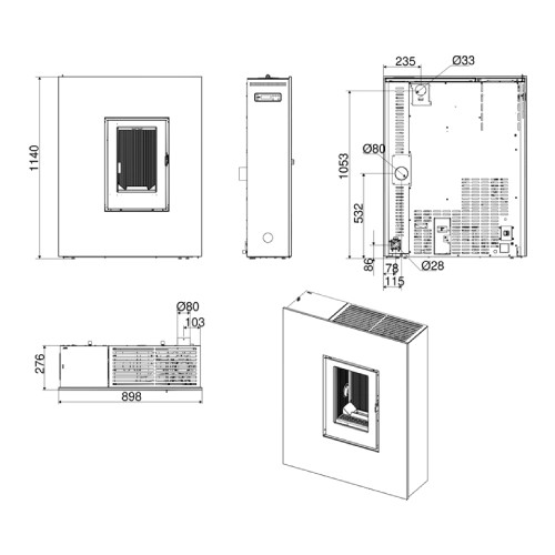Stufa a pellet MCZ Rock Comfort Air 8 S1 5S 7,9 kW