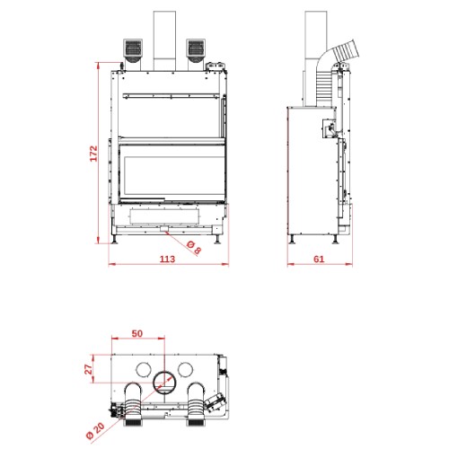 Inserto a legna Palazzetti Ecomonoblocco WTX 90 N19 Cheminée d'angle 19,1 kW