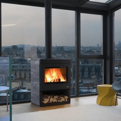 Stufa a legna Palazzetti Nicole avec étagère en bois ouverte 9,1 kW