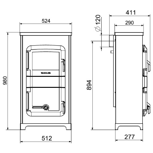 Stufa a legna Wamsler RH-8 A/D avec feu continu automatique 8 kW