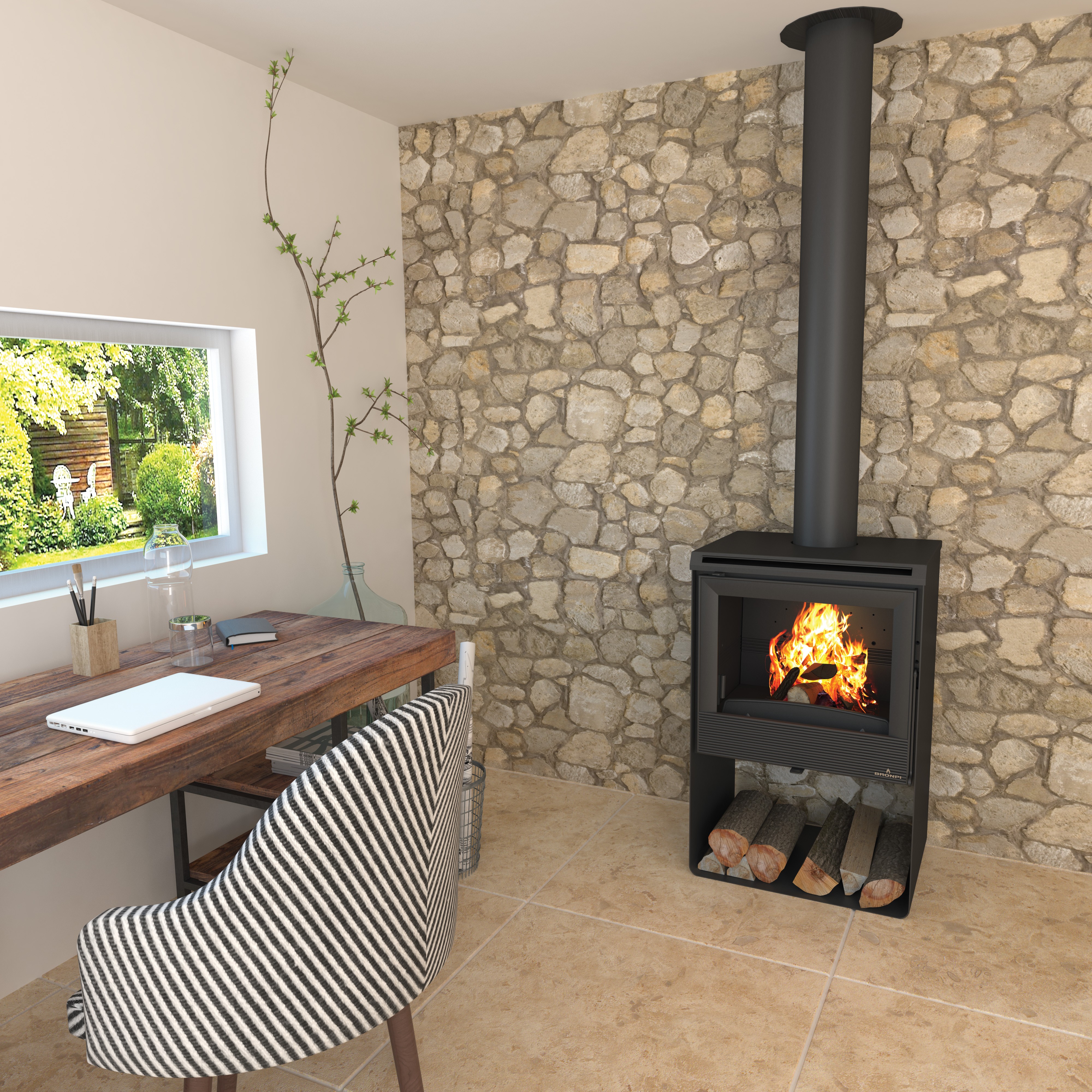 Stufa a legna ventilé silencieux raccordable - BRONPI Croacia - T 9.5 kW