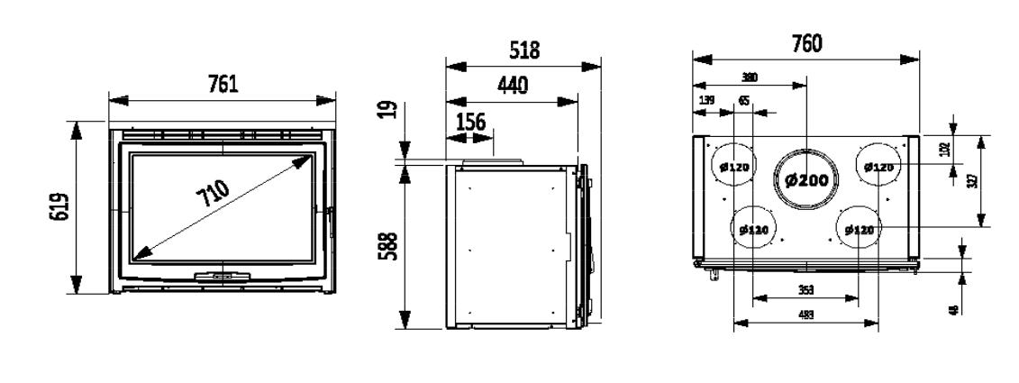 Inserto à bois option ventilé et canalisable - SUPRA Tertio 76 9.5 kW