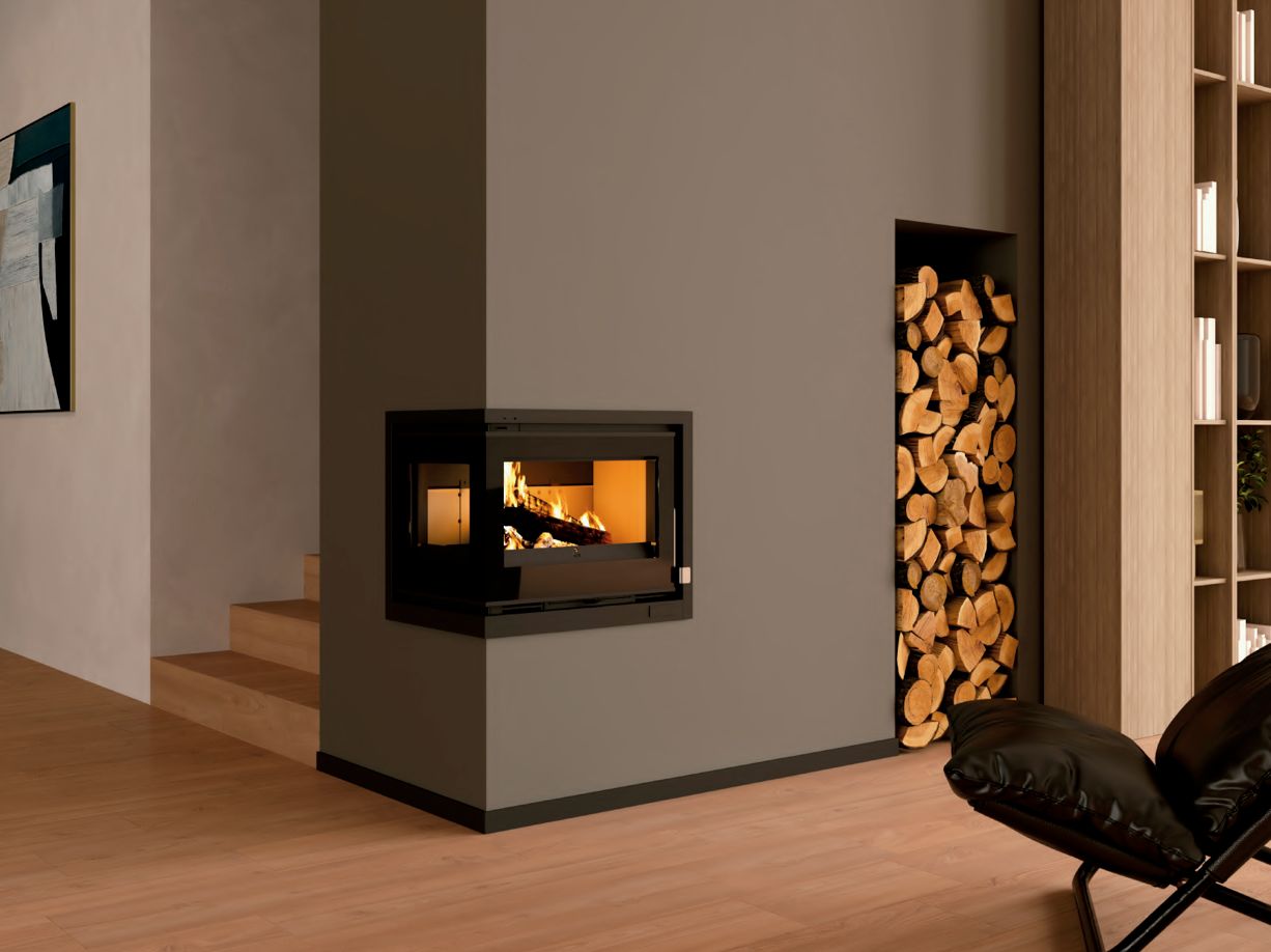 Inserto à bois d'angle ventilé - FIREMATIC Lora-I 12.6 kW