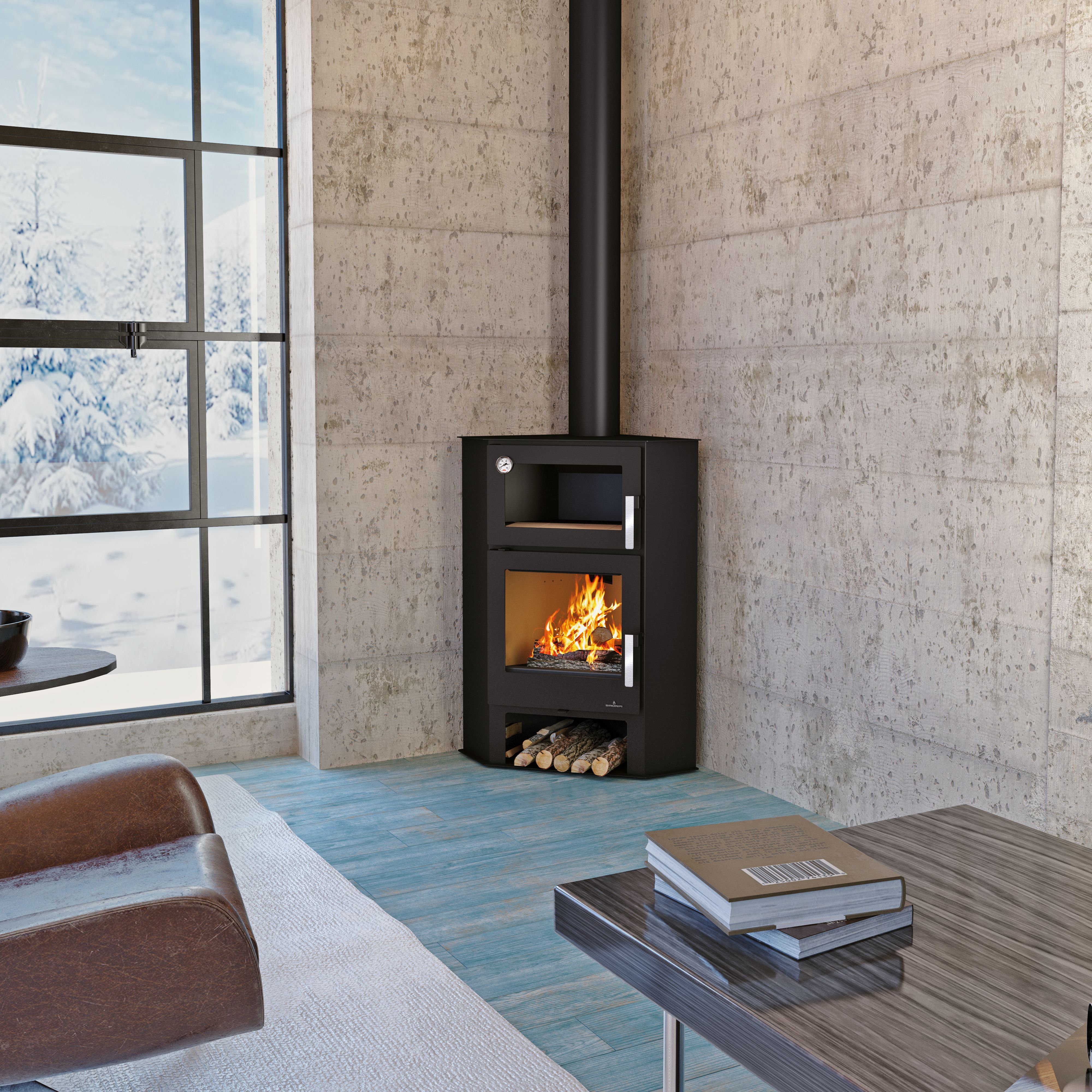 Stufa a legna d'angle avec four - BRONPI Lerma - H 9 kW