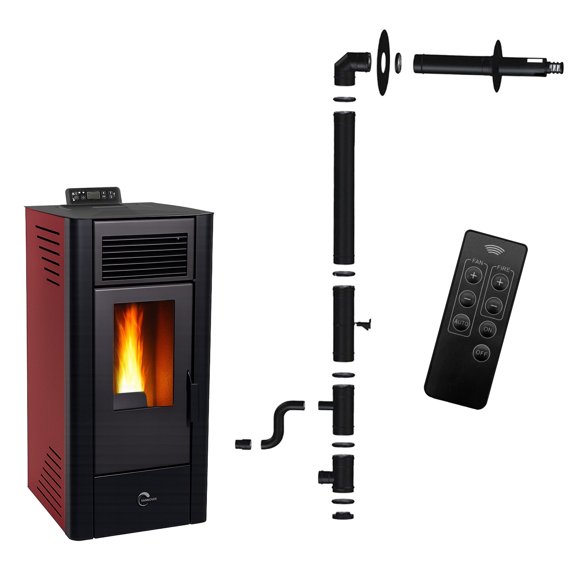 Stufa a pellet étanche Anita 11,6 kW Bordeaux Sannover + Kit d'installation