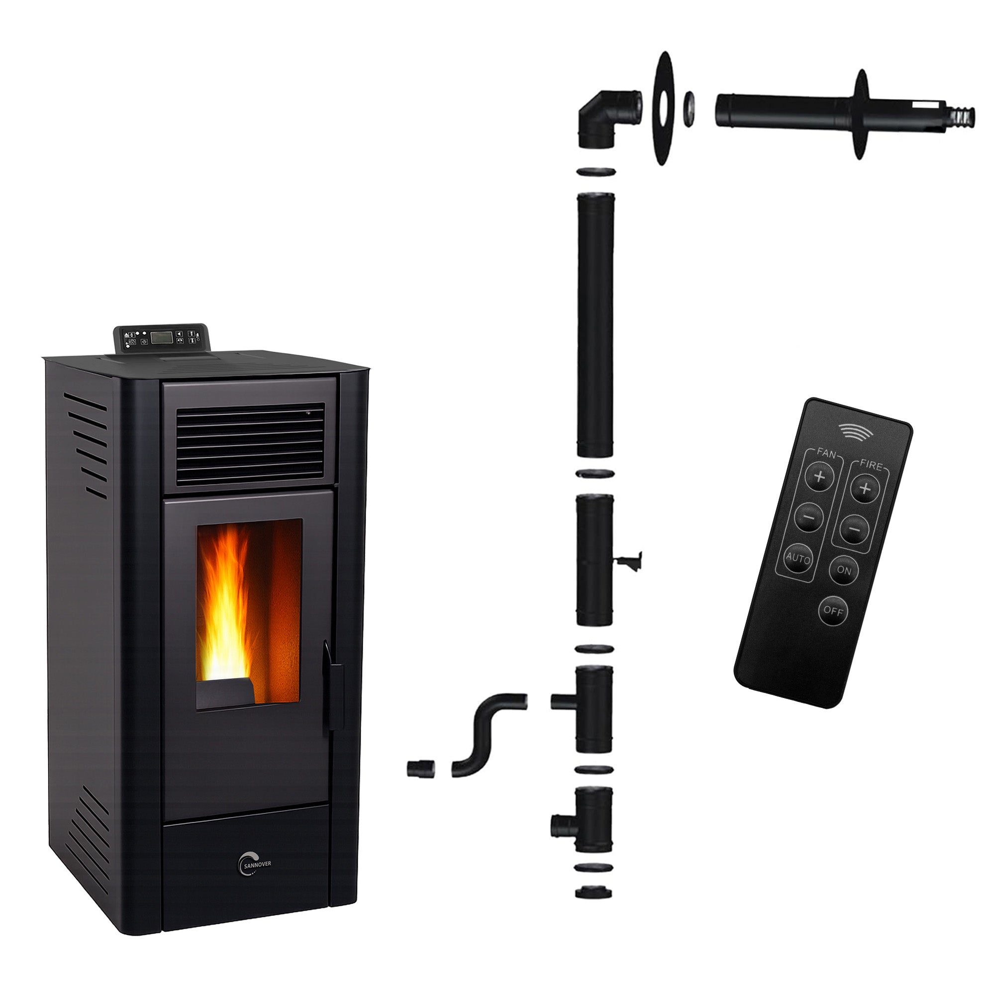 Stufa a pellet étanche Anita 11,6 kW Noir Sannover + Kit d'installation