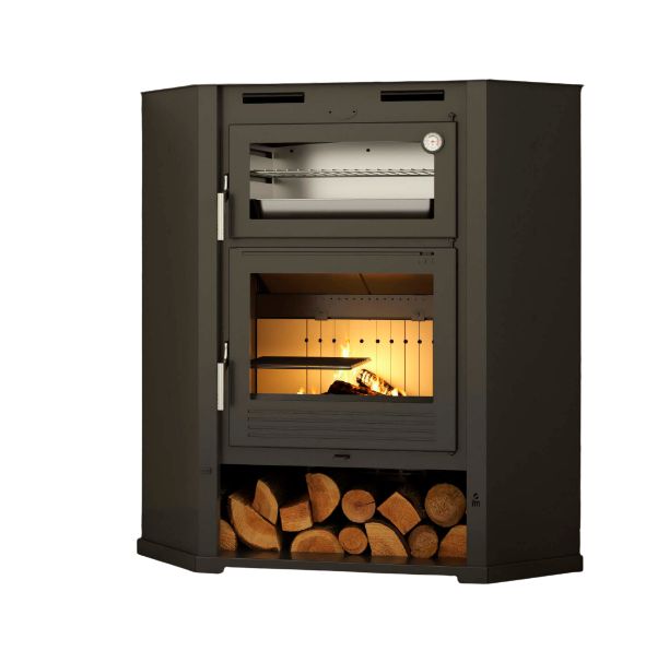 Stufa a legna d'angle ventilé avec four - FIREMATIC Flint 9.5 kW