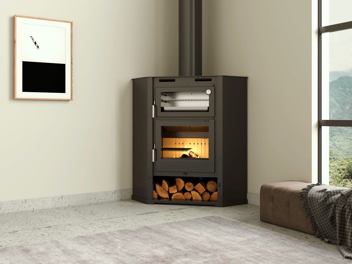 Stufa a legna d'angle ventilé avec four - FIREMATIC Flint 9.5 kW