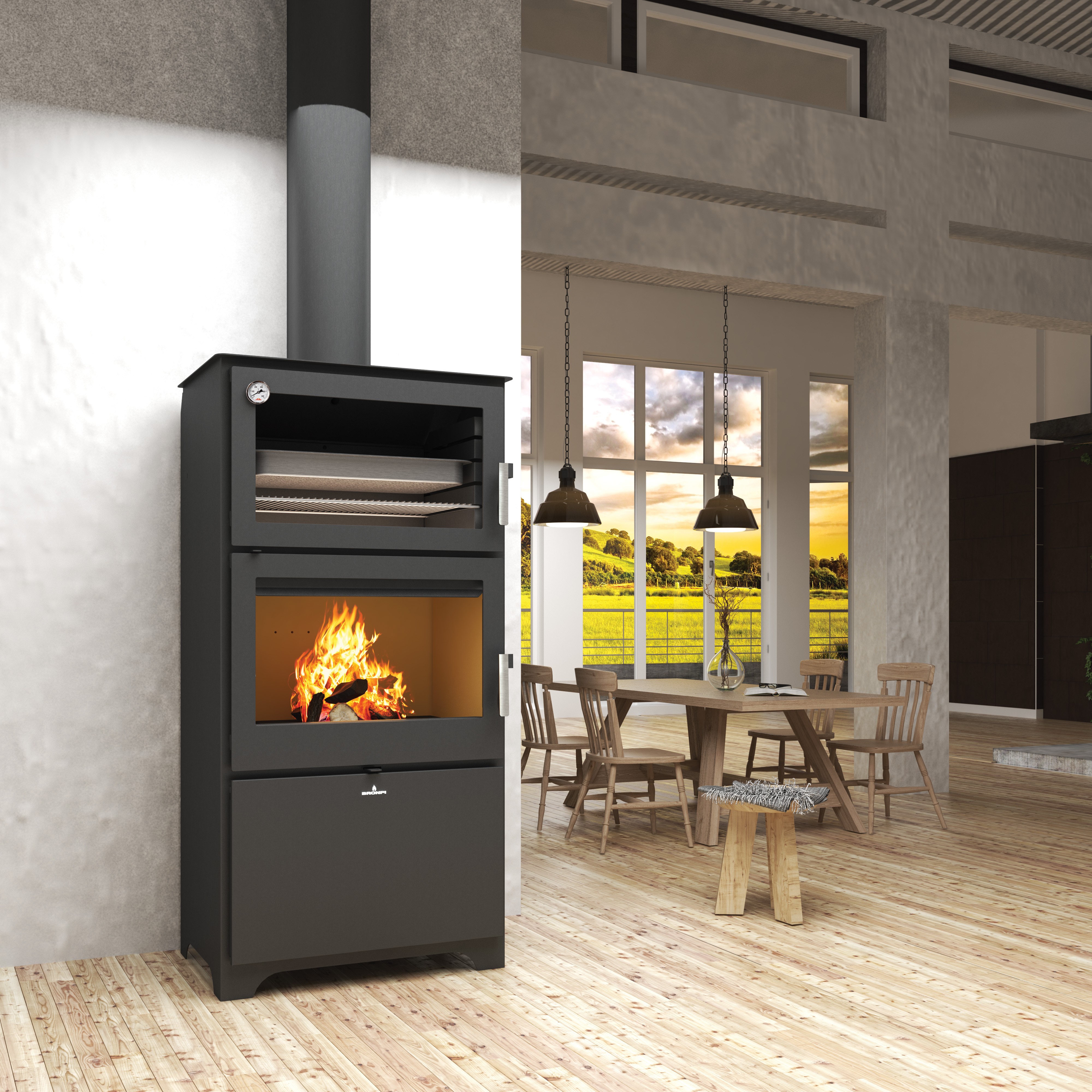 Stufa a legna raccordable avec four - BRONPI Murano - L 14 kW
