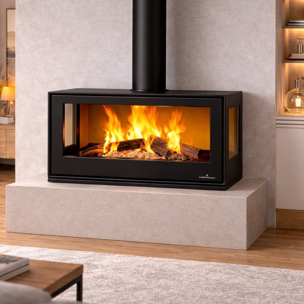 Stufa a legna 3 vitres ventilé avec range-bûches - BRONPI Bimba 90 3C 13 kW
