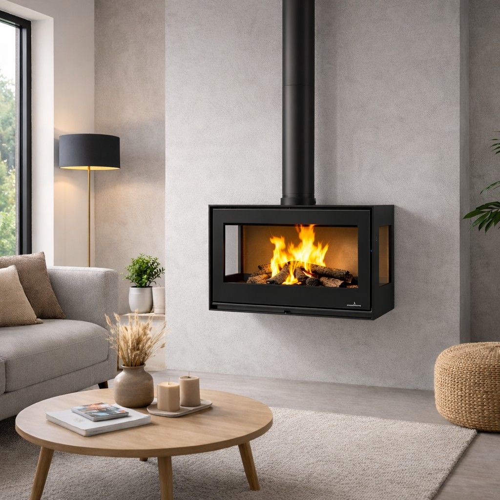 Stufa a legna 3 vitres ventilé avec range bûches- BRONPI Bimba 70 3C 10 kW