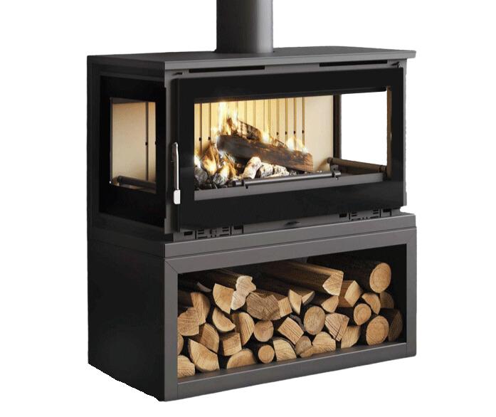Stufa a legna raccordable 3 vitres avec bûcher - FIREMATIC Calgary - S 12.5 kW