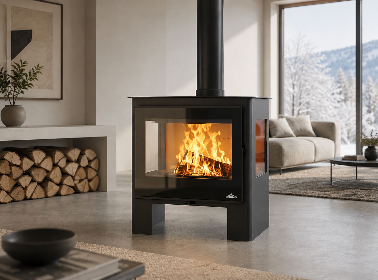Stufa a legna 3 vitres raccordable - BRONPI Loreto 10 kW