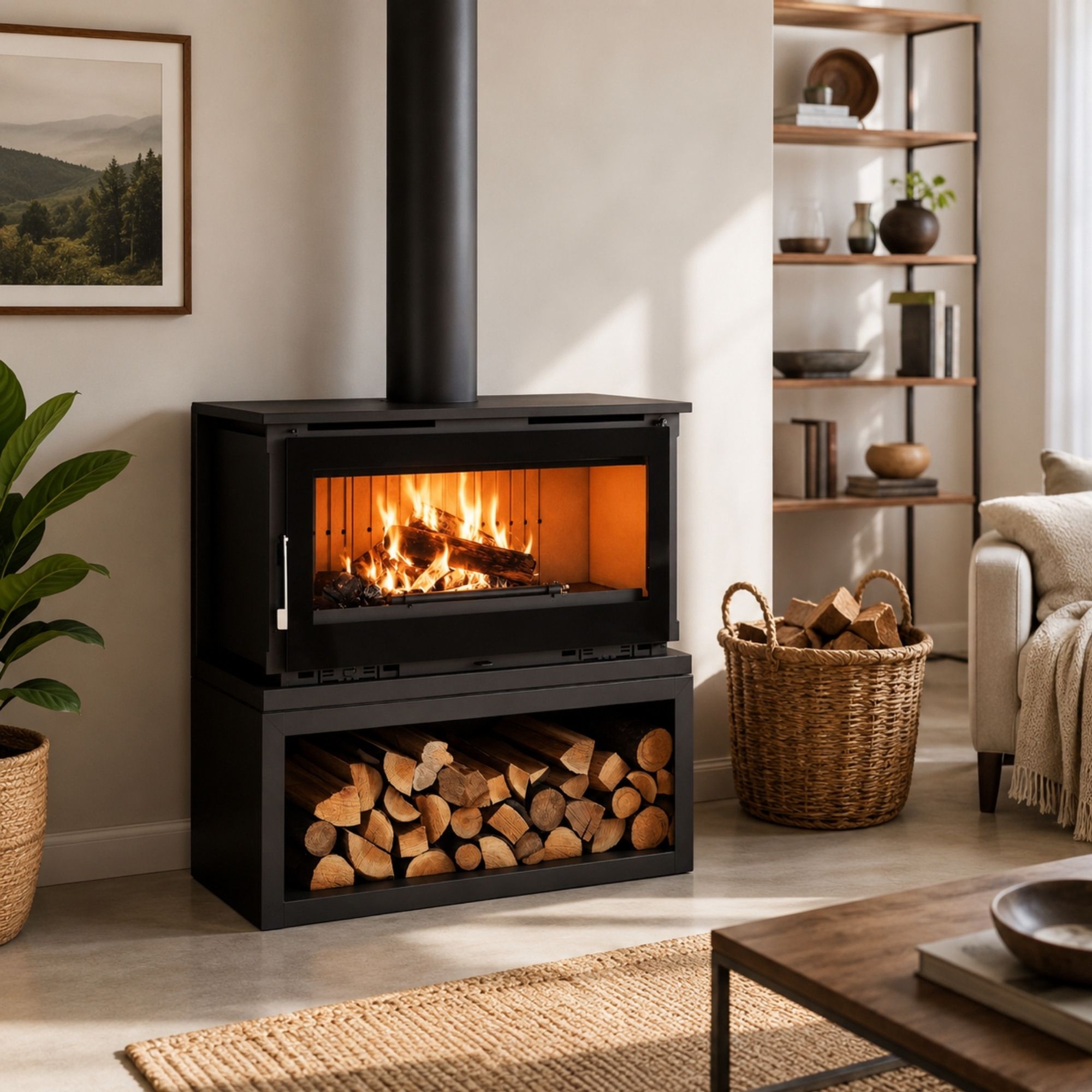 Stufa a legna raccordable avec bûcher - FIREMATIC Toronto - L 13.3 kW