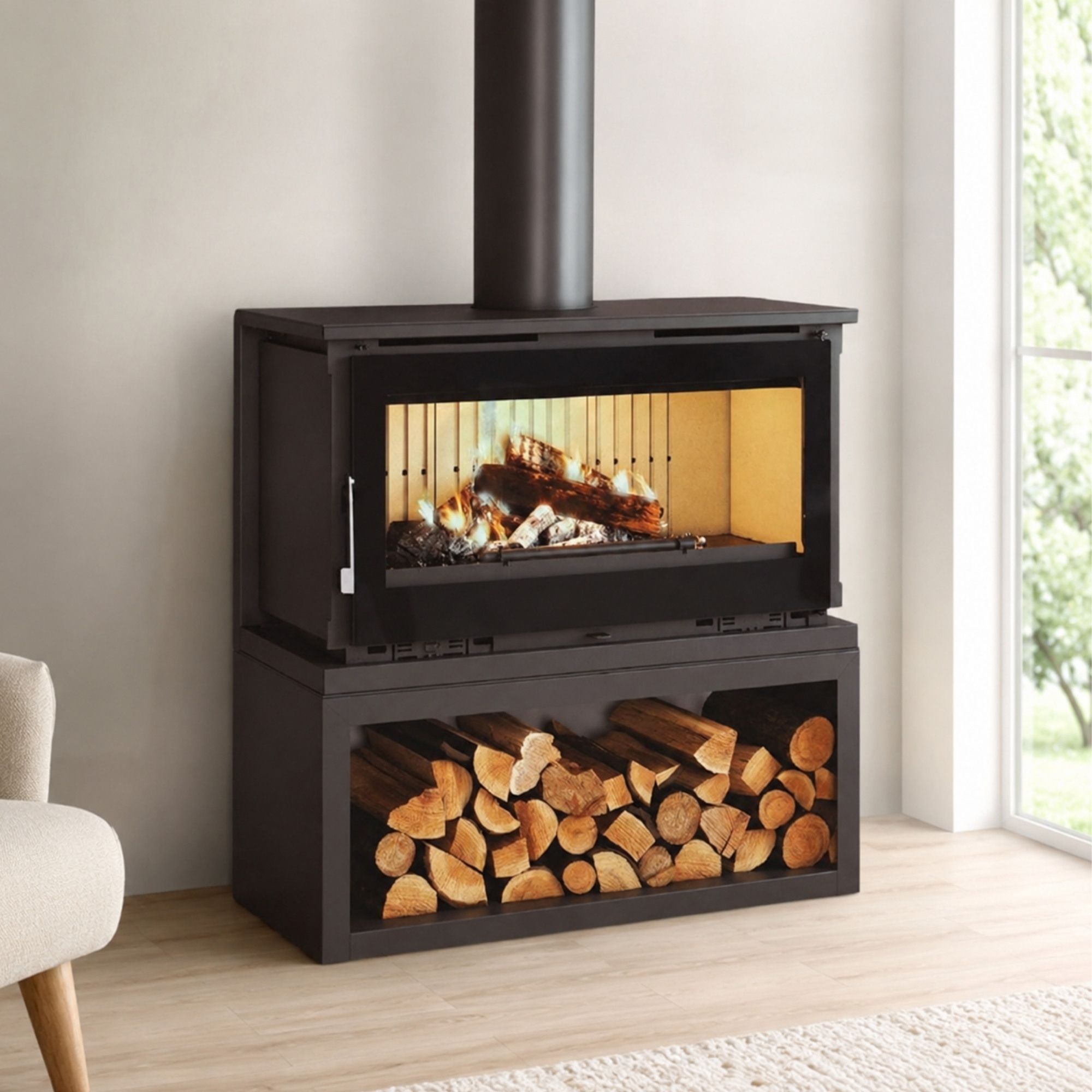 Stufa a legna raccordable avec bûcher - FIREMATIC Toronto - S 12.6 kW