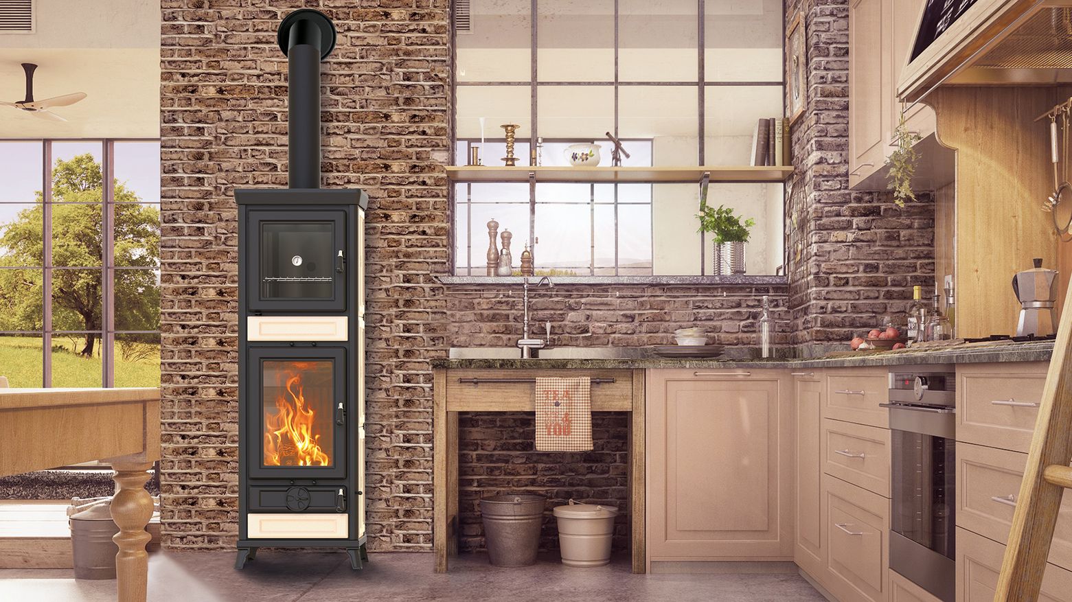 Stufa a legna avec four - THERMOROSSI Anna Evo5 Maiolica 12.5 kW