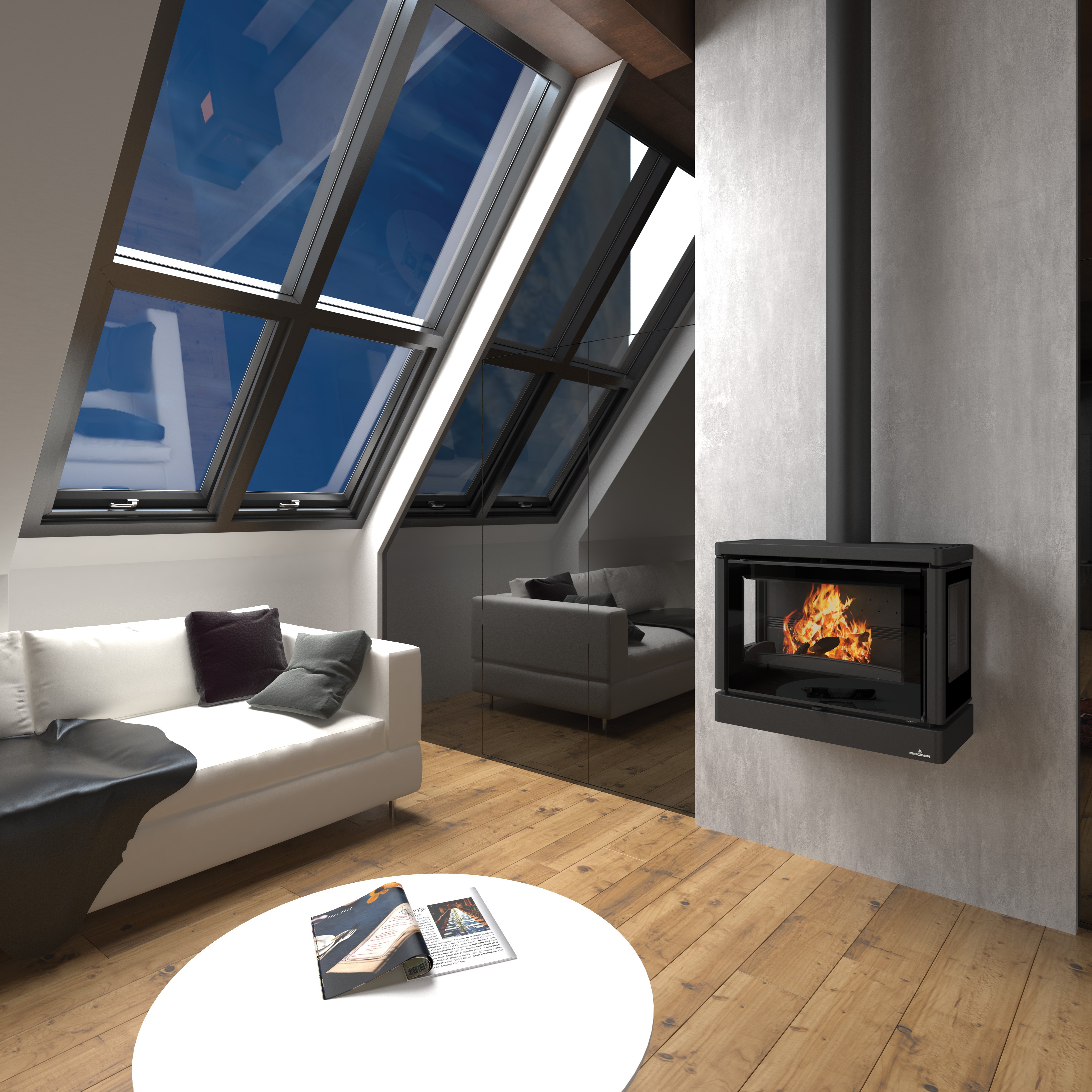 Stufa a legna suspendu raccordable ventilé 3 vitres - BRONPI Versailles - C 10 kW