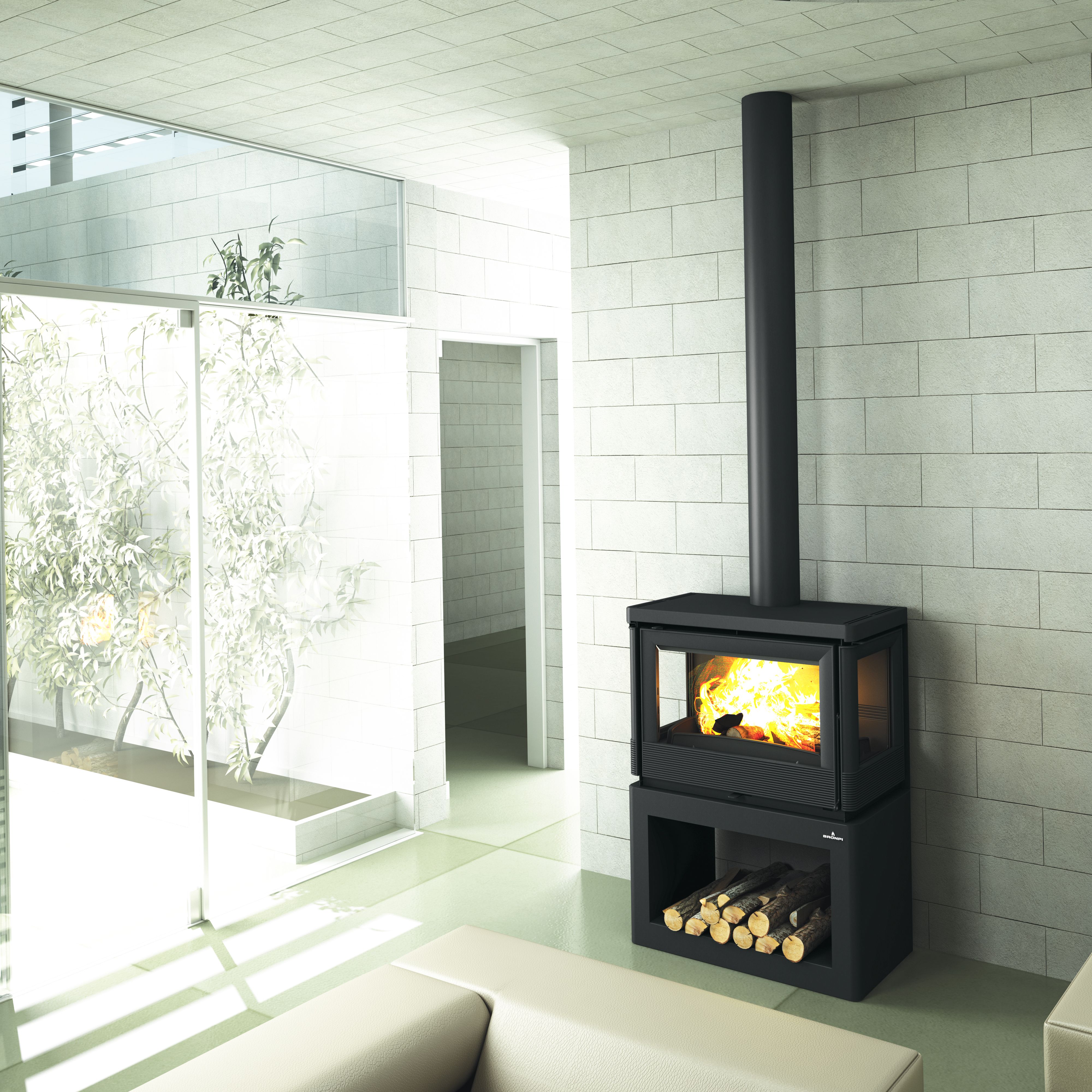 Stufa a legna ventilé silencieux raccordable 3 vitres - BRONPI Versailles 10 kW