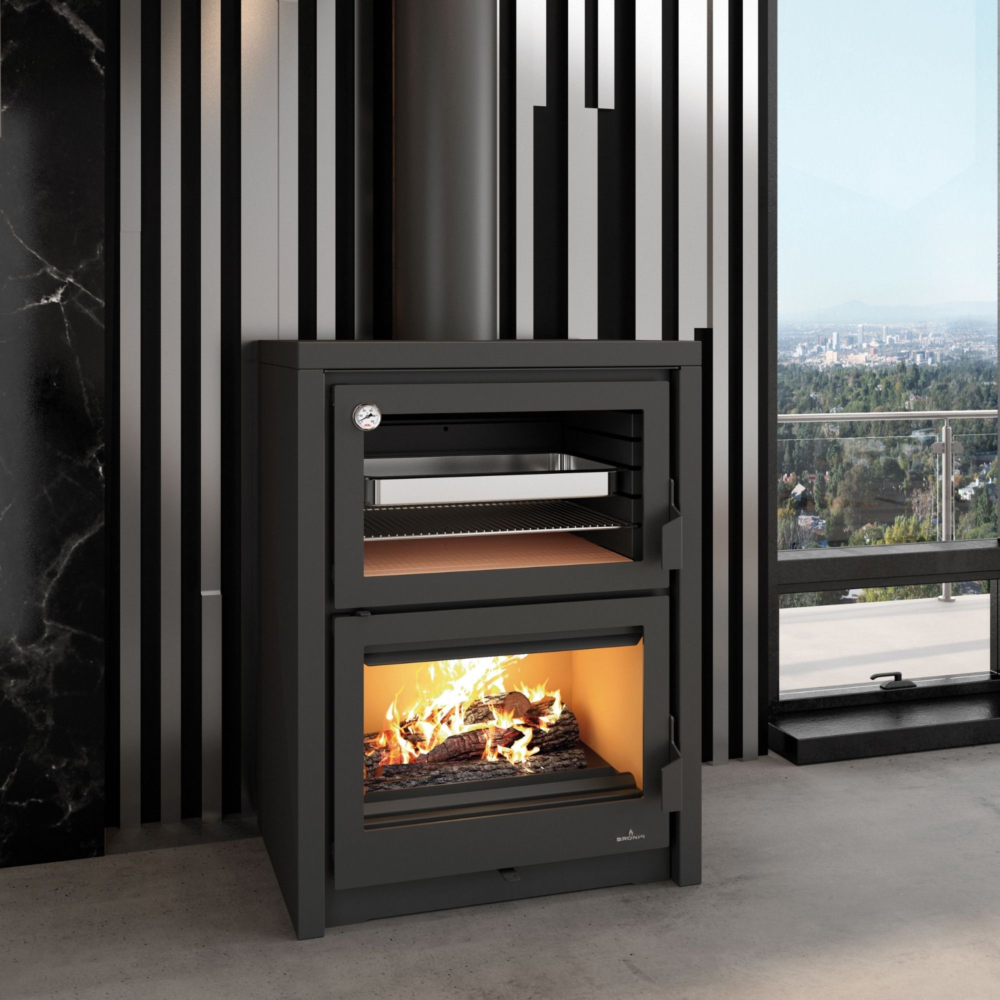Stufa a legna raccordable avec four - BRONPI Vulcano 14 kW