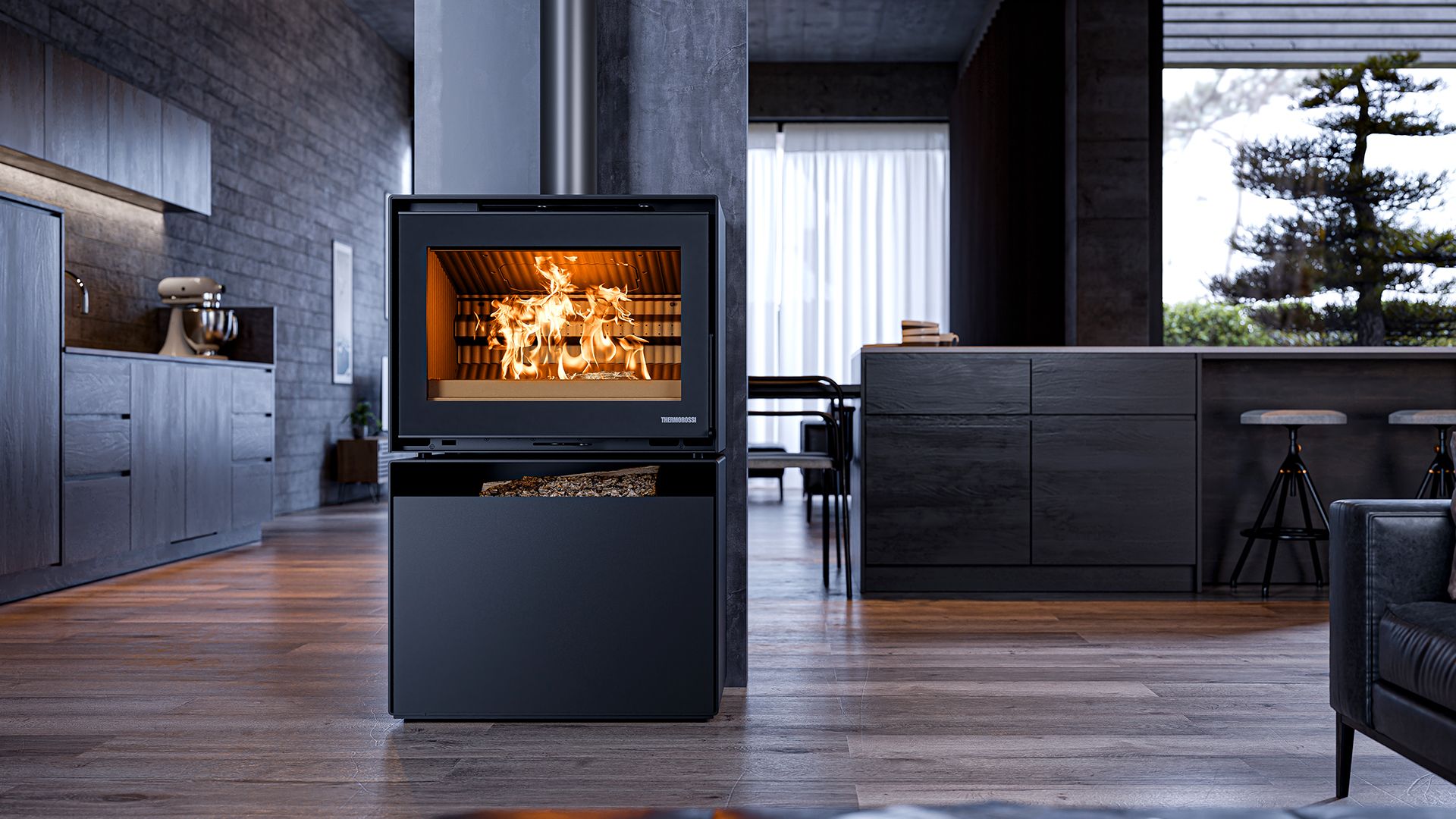 Stufa a legna design raccordable - THERMOROSSI Moonlight 10.7 kW