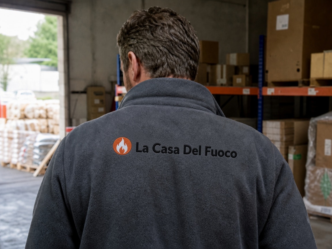 Tecnico La Casa Del Fuoco, di spalle, pile con logo